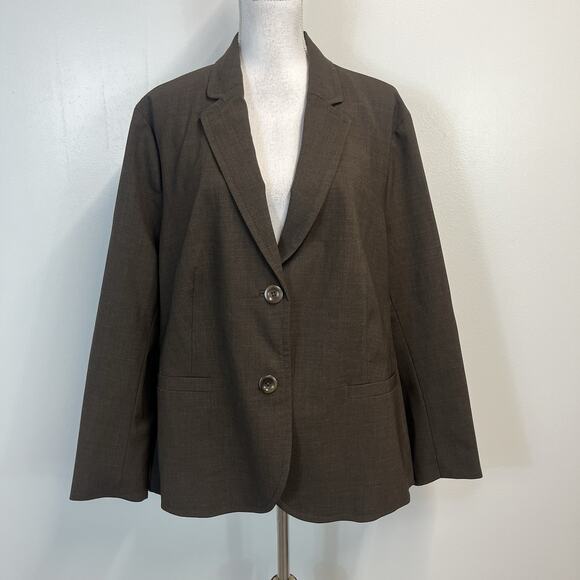Lands' End Blazer Jacket Plus size 24W Petite Brown Wool Stretch Career Suit - Picture 2 of 10